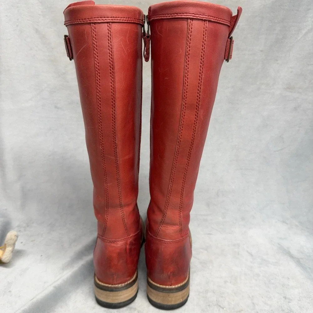 Kodiak Boots Womens Size 8 Red Leather Knee High Riding Waterproof Zip Buckle